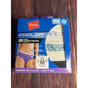 Hanes 3 Pack Cool Dri Women's Tagless Hipsters Size 2XL/9
